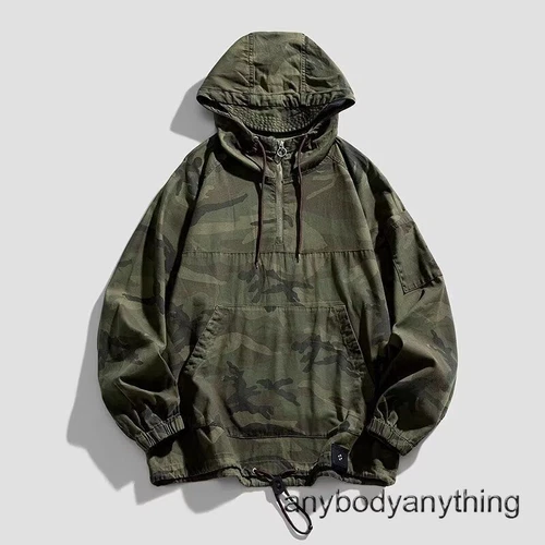 Men's Hooded Camouflage Smock Jacket Army Green Pullover Pocket Coat Top Outwear image 10