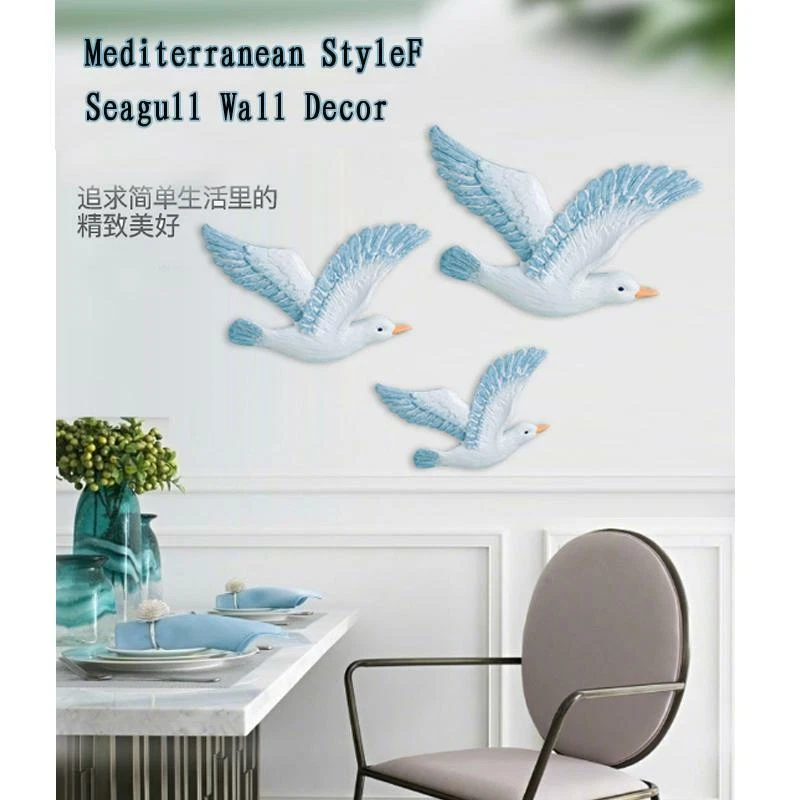 Artesanía de resina mediterránea 3D gaviota pájaro vivero hogar decoración colgante de pared 3 piezas Foto 2 de 4