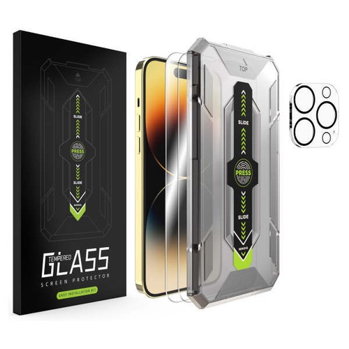 2x Display Panzerfolie iPhone 12 13 14 Pro Max +1x Kamera Schutz Glas+Schablone - Bild 5 von 13