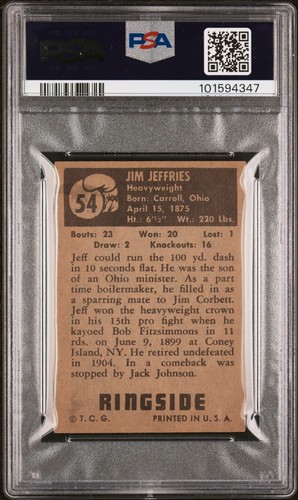 1951 TOPPS RINGSIDE BOXING #54 JIM JEFFRIES PSA 4.5 EX Great Color! - Picture 2 of 2