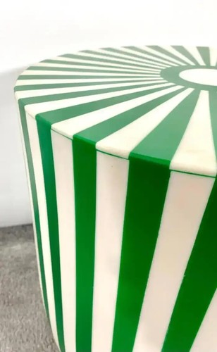 Art Deco Style Green & White Cylindrical Resin Side, End Table or Stool, a Pair - Picture 11 of 12