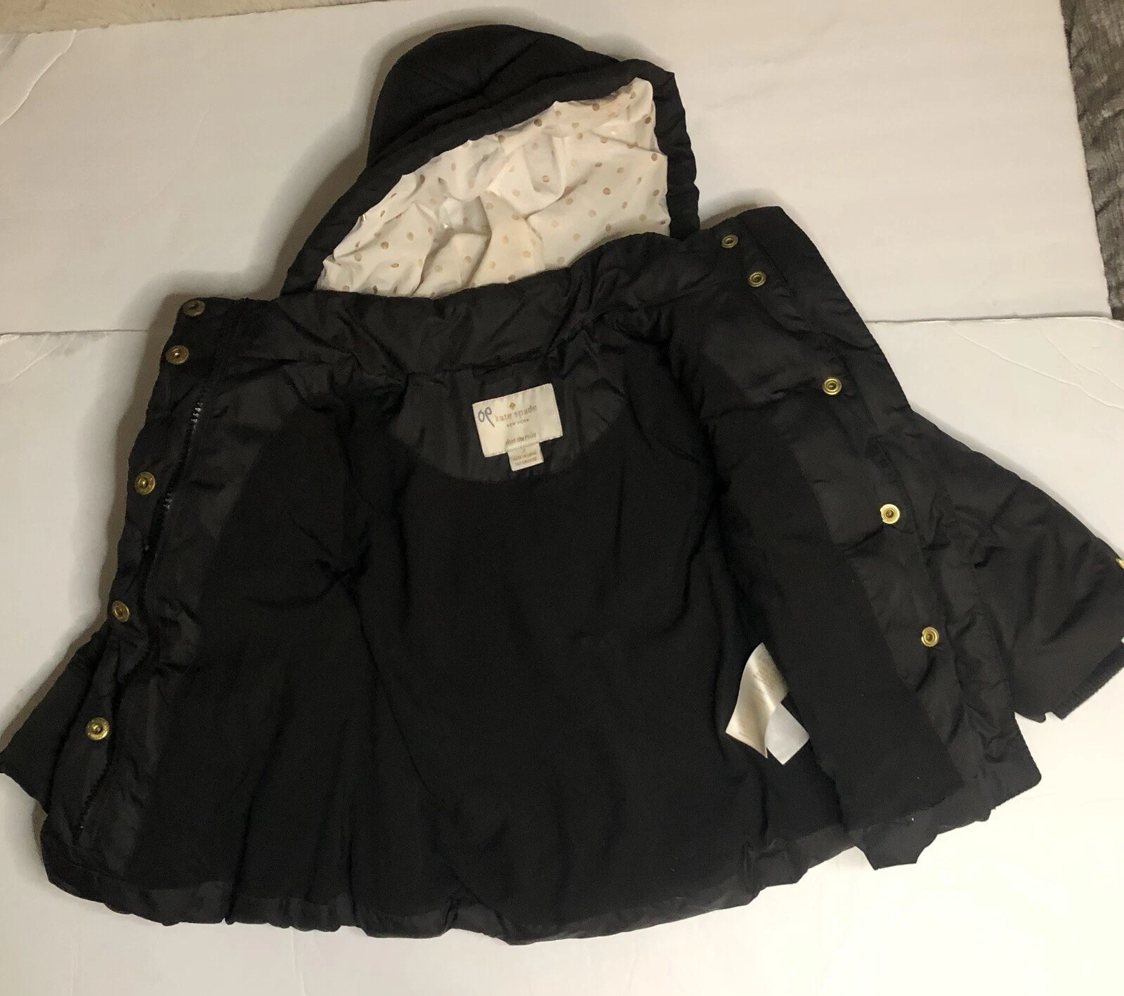 KATE SPADE Puffer Jacket Cappotto con Cappuccio Nero Bambino Taglia 2 VG