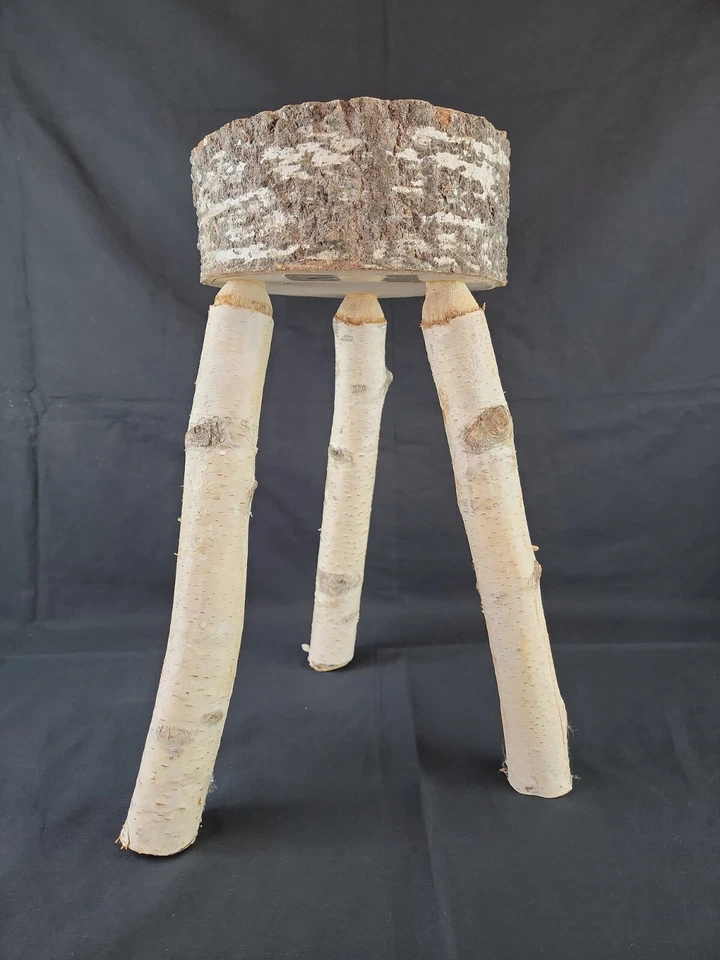 Handmade Real Birch Wood 3 Legged Stool Cabin Furniture Moose 19"H - Image 4 of 4