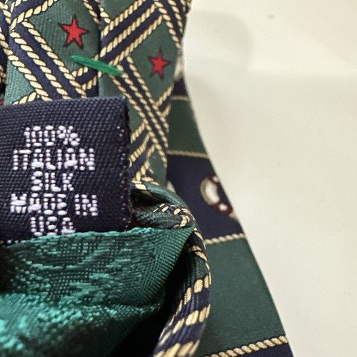 Vintage Tommy Hilfiger italienische bedruckte Seidenkrawatte für Herren maritimes Motiv grün blau - Bild 7 von 9