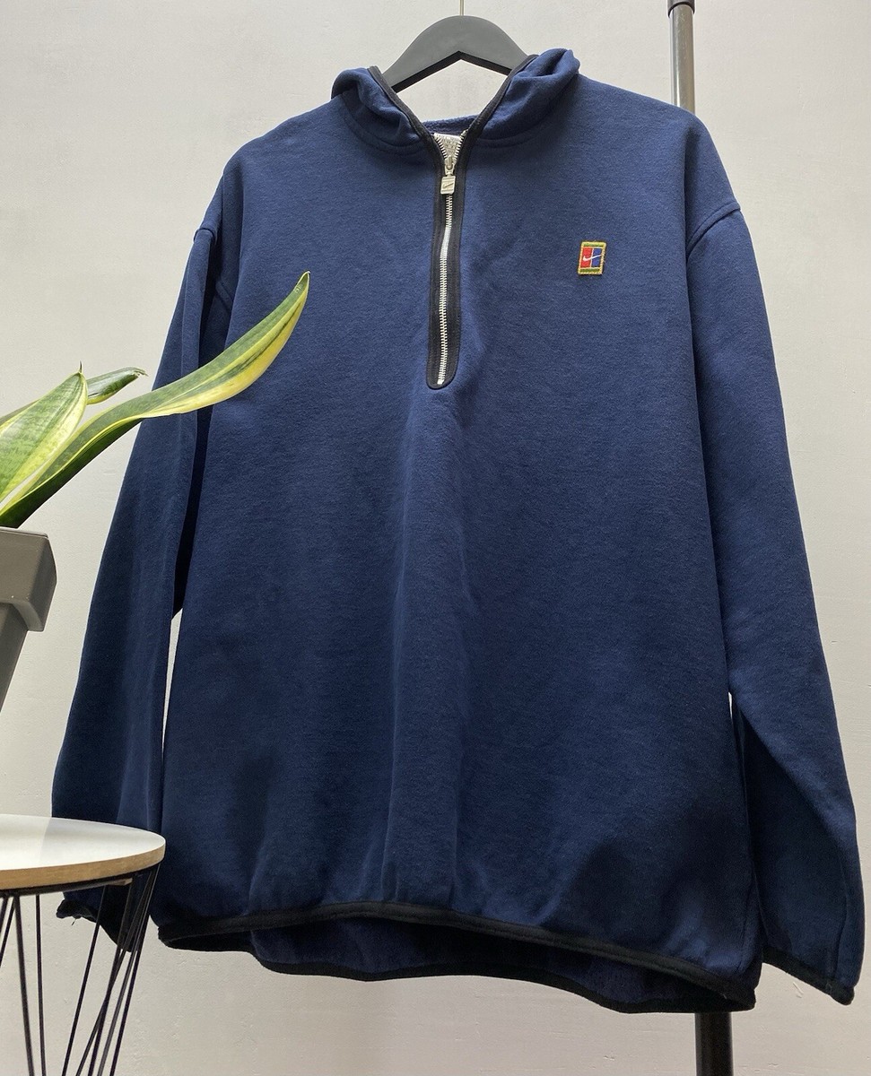 Vintage 90'S Nike Challenge Court Hoodie 1/3 Zip Rare Blue