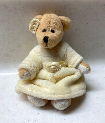 Bears by Settler Design Small Plush Teddy Bear 9cm; Cream Dress w Roses; Jointed - Picture 5 of 7