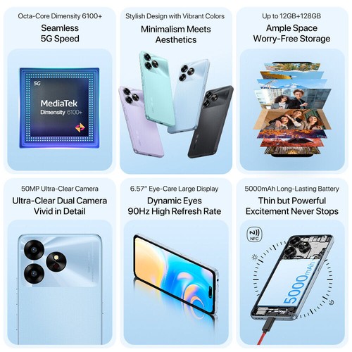 UMIDIGI G6 5G 6GB+128GB 6.57" Octa Core Android 13 NFC Unlocked Smartphone Good - Picture 2 of 14