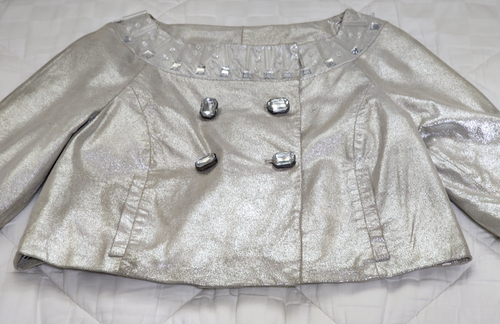 Vintage Arden B Crop Platin Leder 3/4 Arm Abendjacke Gr. Small