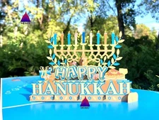 3D Pop Up Greeting Card Hanukkah Lighting Menorah Festival Family Friends Gift