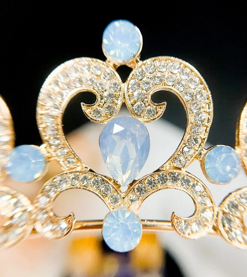 Sapphire Rhinestone Tiara. Girl's Gold tiara, Heart shape tiara, Princess tiara - Image 2 of 4