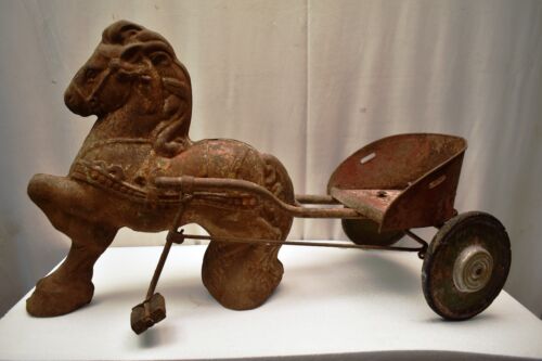 Vintage Horse Cart Pedal Car Sebel Mobo Toys Pony Express Pedal Toy Pressed Stee - Imagen 1 de 11