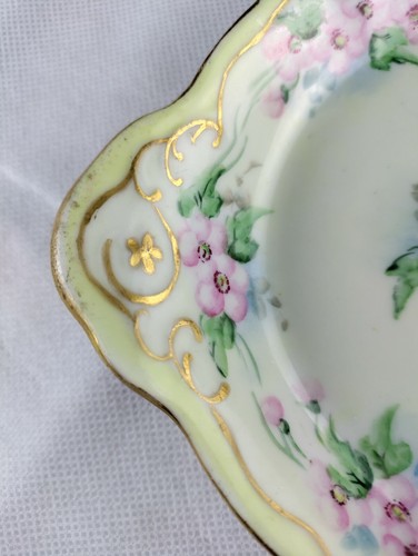 Vintage OPCO Syracuse China Romantic Pink Flowers Gold Gilded Dish Plate Handles - Picture 8 of 8