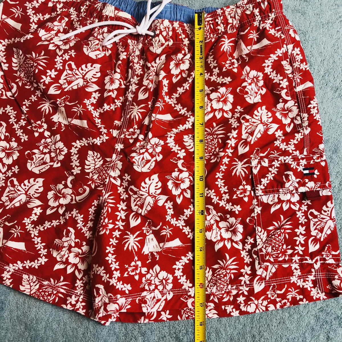 Tommy Hilfiger Swim Trunks Red Hawaiian print Men s XL 5 Inch