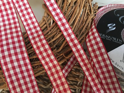 ~Bows Ribbon and Lace~Berisfords Gingham Ribbon Shade 405 Burgundy Choose Width