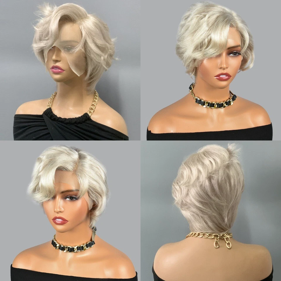White Blonde Short Pixie Cut Wig HD Lace Front Wigs Human Hair L Part for Women - Image 4 of 4