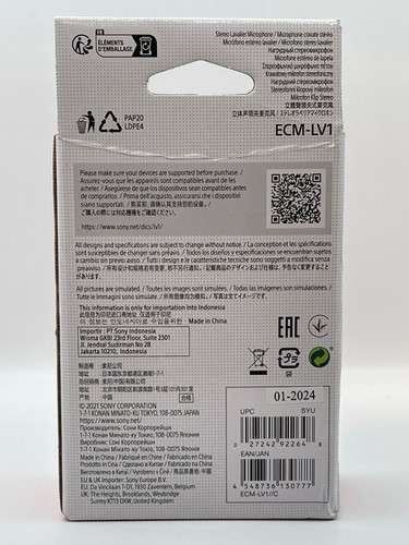 Sony ECM-LV1 Compact Stereo Lavalier Microphone Plug-in Mic Input 1m/3ft Cable - Picture 3 of 11