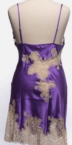 ШЕЛК + французское кружево сорочка, французский импорт, FR36/EU34, фиолетовый w голая кружево, новый - Изображение 2 из 4