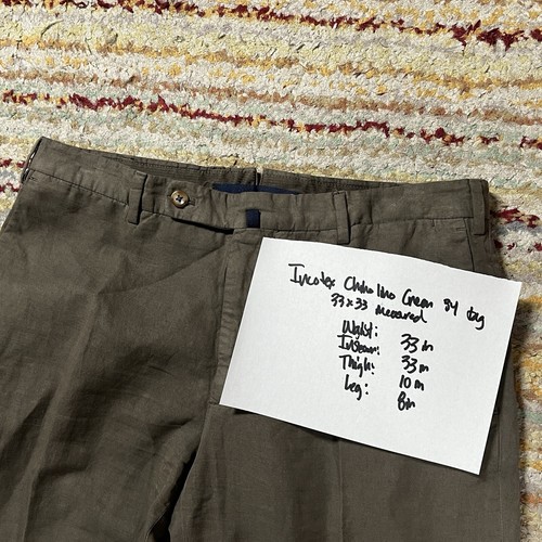 Incotex Chinolino Chino Pants Casual Slacks Olive Green 34 Tag 33x33 Measured - Picture 5 of 6