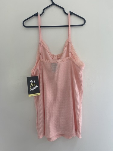 art class Kids Girls Solid Pink Lace Trim Cotton Blend Tank Top Pink Various Szs - Picture 5 of 5