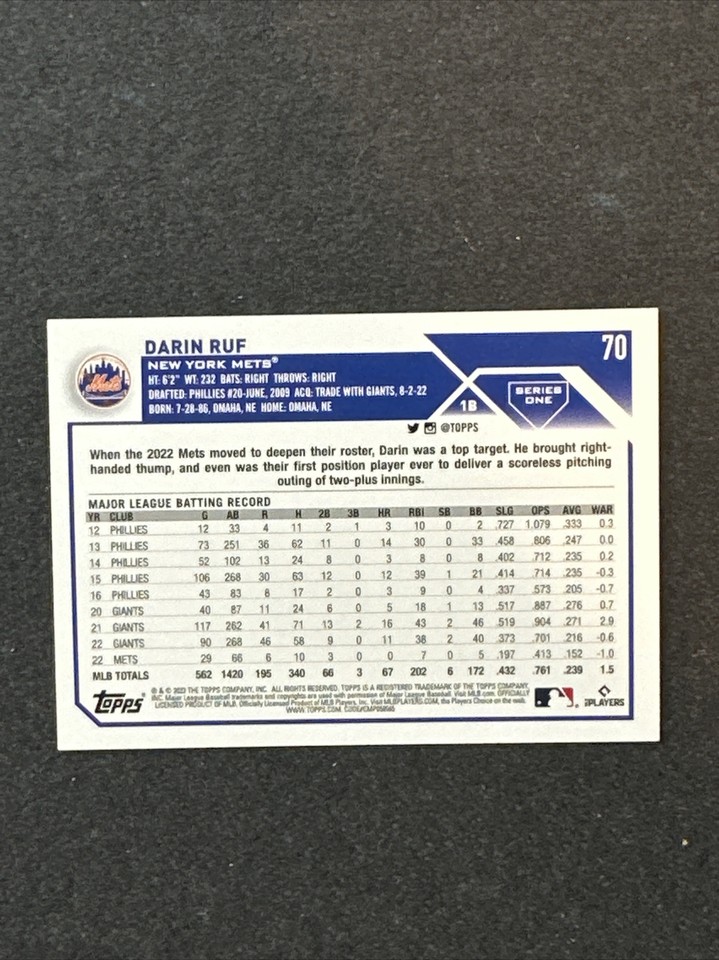 2023 Topps Base 70 Darin Ruf New York Mets | eBay