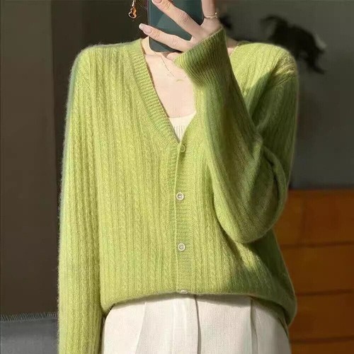 Women Cardigan V-neck Loose Sweater Knitted Coats Single Breasted Tops Jackets - Picture 5 of 13