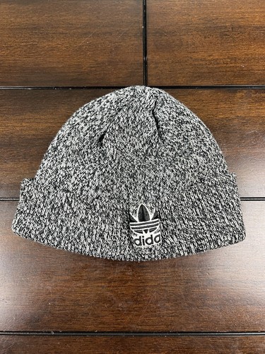 Adidas Originals Trefoil Knit Beanie Hat Black Gray Cotton Unisex One Size