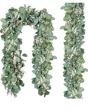 Ouddy Decor 2 Pack Eucalyptus Garland Total 13.1 Ft Lush Silver