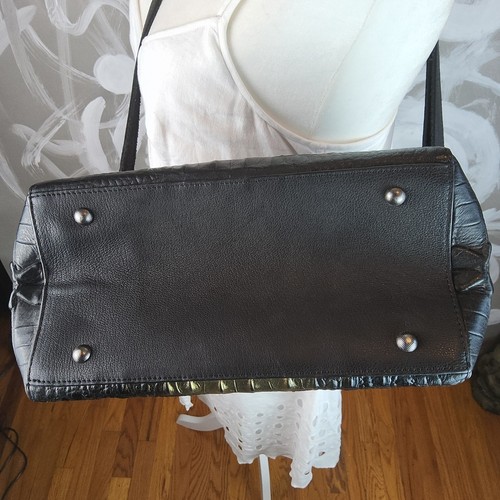 Schwarz und Gold 100% Guinuine Leder Dicke Prägung Beuteltasche Handtasche Chic Edel Tasche - Bild 6 von 21