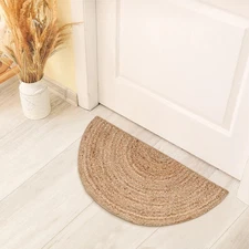 Boho Braided 1.5x3 Area Rug - Jute Natural Fiber Half Circle Rug for Living R...
