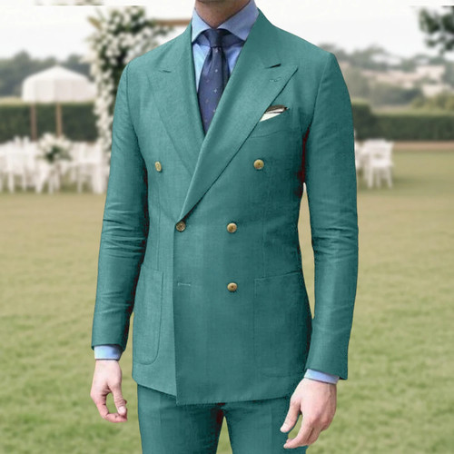 Casual Summer Linen Suit for Men Peaked Lapel Blazer with Pant Ensemble - Picture 13 of 39