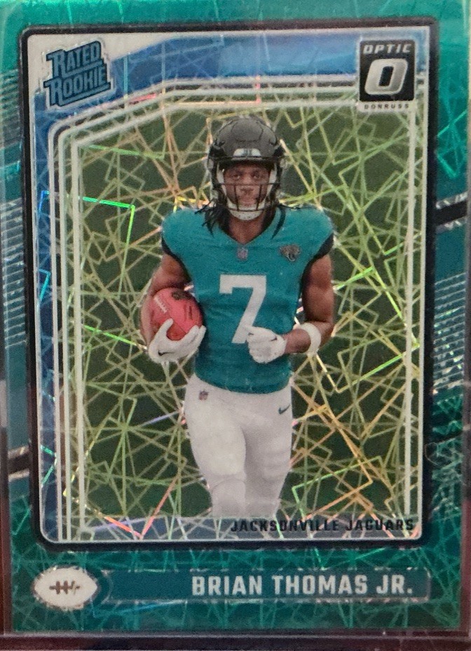 2024 Panini Donruss Optic 214 Brian Thomas Jr. Teal Velocity