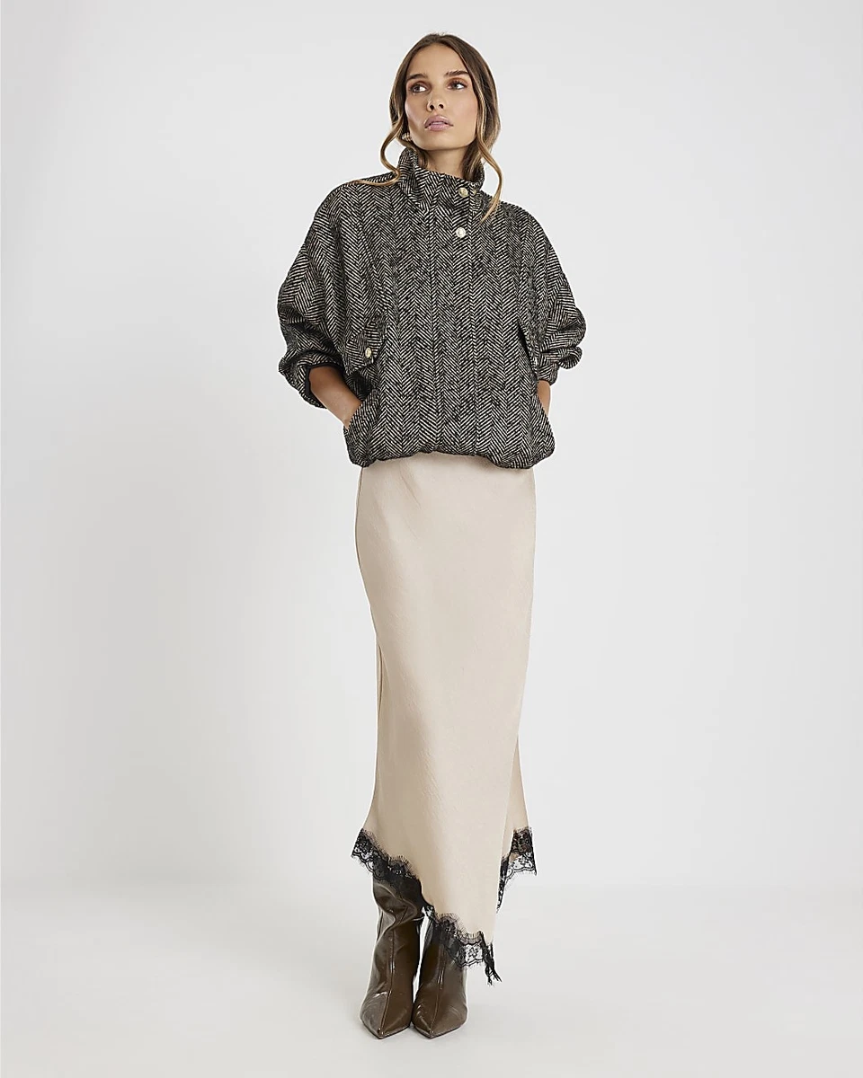 Jupe Midi River Island Fleurie 3D - Taille UK 14, Couleur Crème, Neuf Avec étiquettes