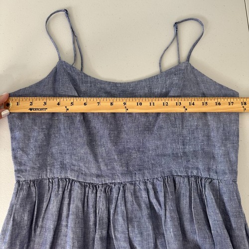 Vestido sin mangas Cynthia Rowley para mujer talla 10 azul lino bolsillos hasta la rodilla - Imagen 4 de 12