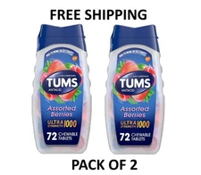 Tums Ultra Strength 1000 Assorted Berries Antacid Tablets, 72 Ct Each Pack of 2