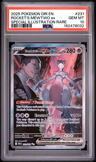 2025 Pokemon Dri EN-Destined Rivals Rocket's Mewtwo EX PSA 10 #231