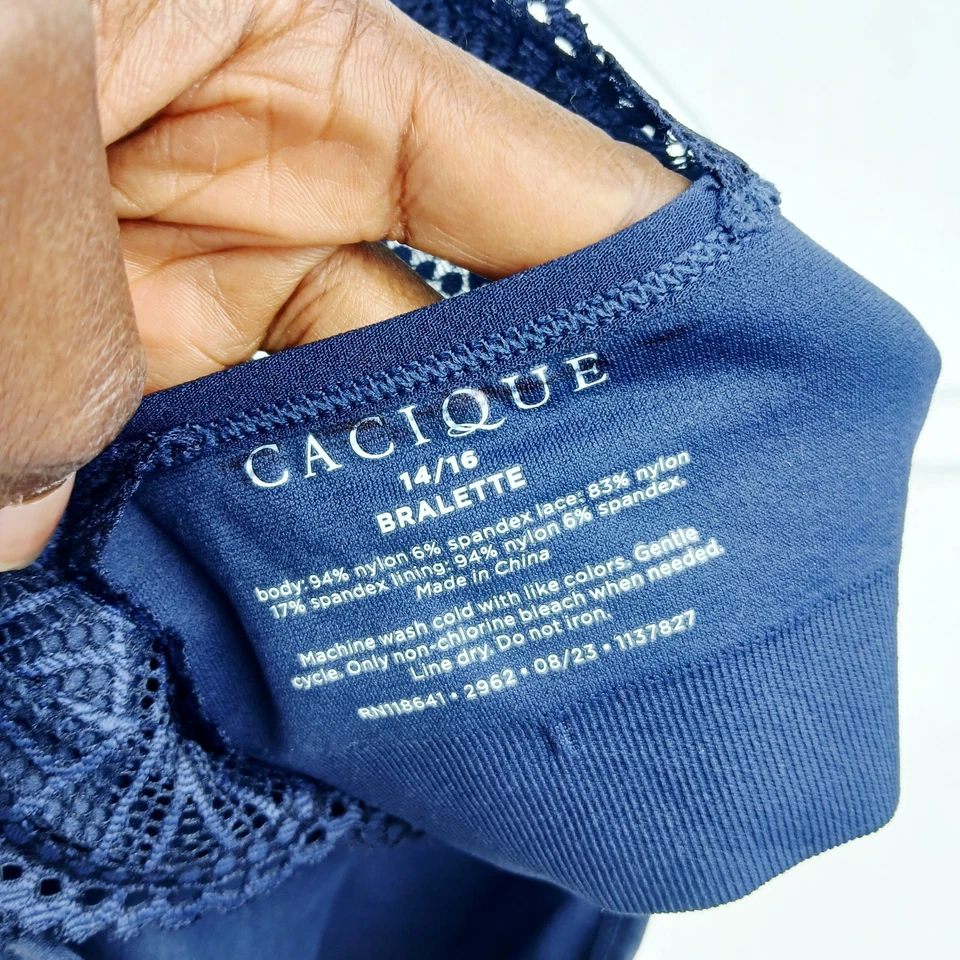 Lane Bryant Cacique Blue Bralette Pullover Unlined No-Wire Lace Trim 14/16 - Image 4 of 4