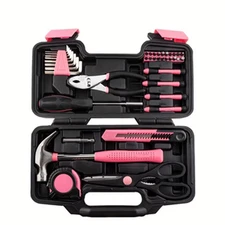 39-Piece All Purpose Household Pink Tool Kit for Girls, Ladies and Women - Inclu