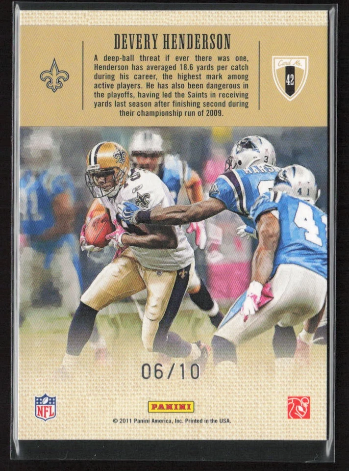 2011 Panini Threads Gridiron Kings Black /10 Devery Henderson #42 Saints - Image 2 of 2