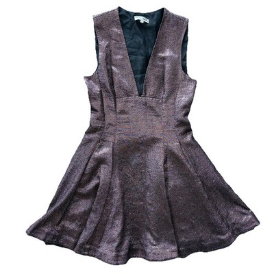 Opening Ceremony Pink Metallic Black LBD V Neck A Line Mini Dress Size 6 SNAG