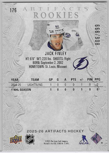 JACK FINLEY 2025-26 UPPER DECK ARTIFACTS ROOKIE SILVER ###/999 - Picture 2 of 2