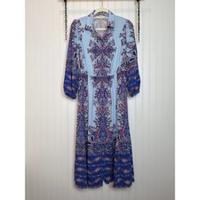 NWOT LOFT Blue Paisley Midi Fluid Woven Fluttery Flounce Skirt Shirtdress Sz S 