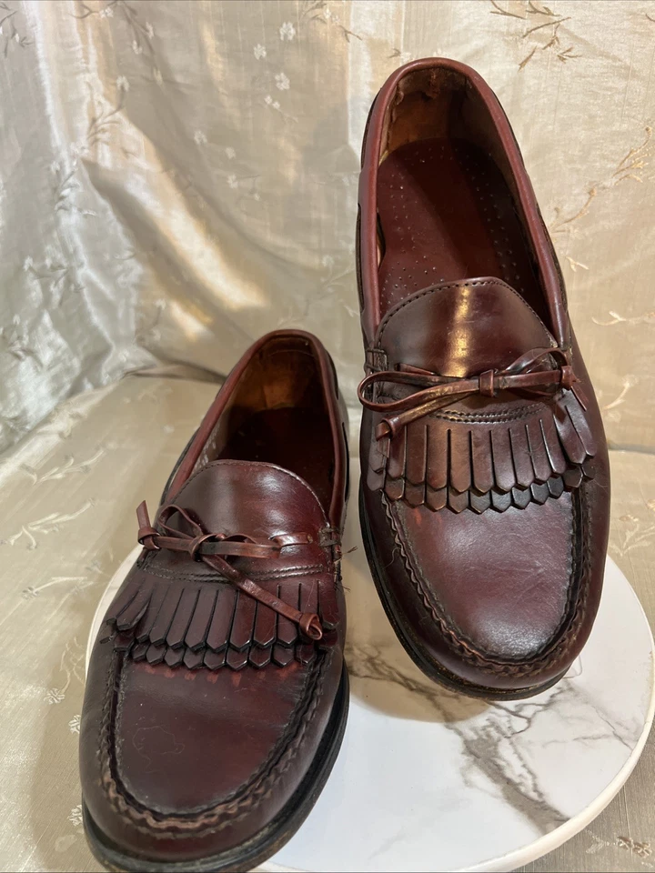 DEXTER ROJO/MARRÓN CUERO Y SUELA DE CUERO PARA HOMBRE TALLA 9WW KILTIE CORBATA MOCASINES Foto 2 de 4