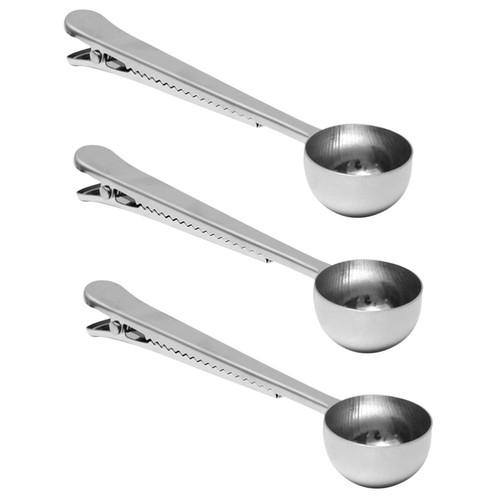 3 Pezzi Cucchiaio Misuratore Caffè Acciaio Inox Scoop Sacchetto Clip Polvere con Guarnizione - Foto 2 di 12