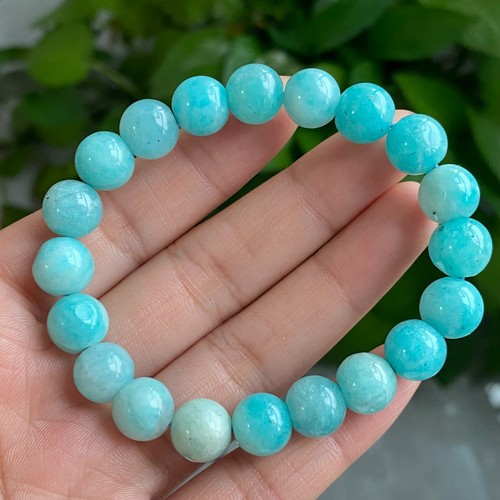9.5mm Natural Old Mozambique Amazonite Gems Beads Bracelet - Picture 5 of 6