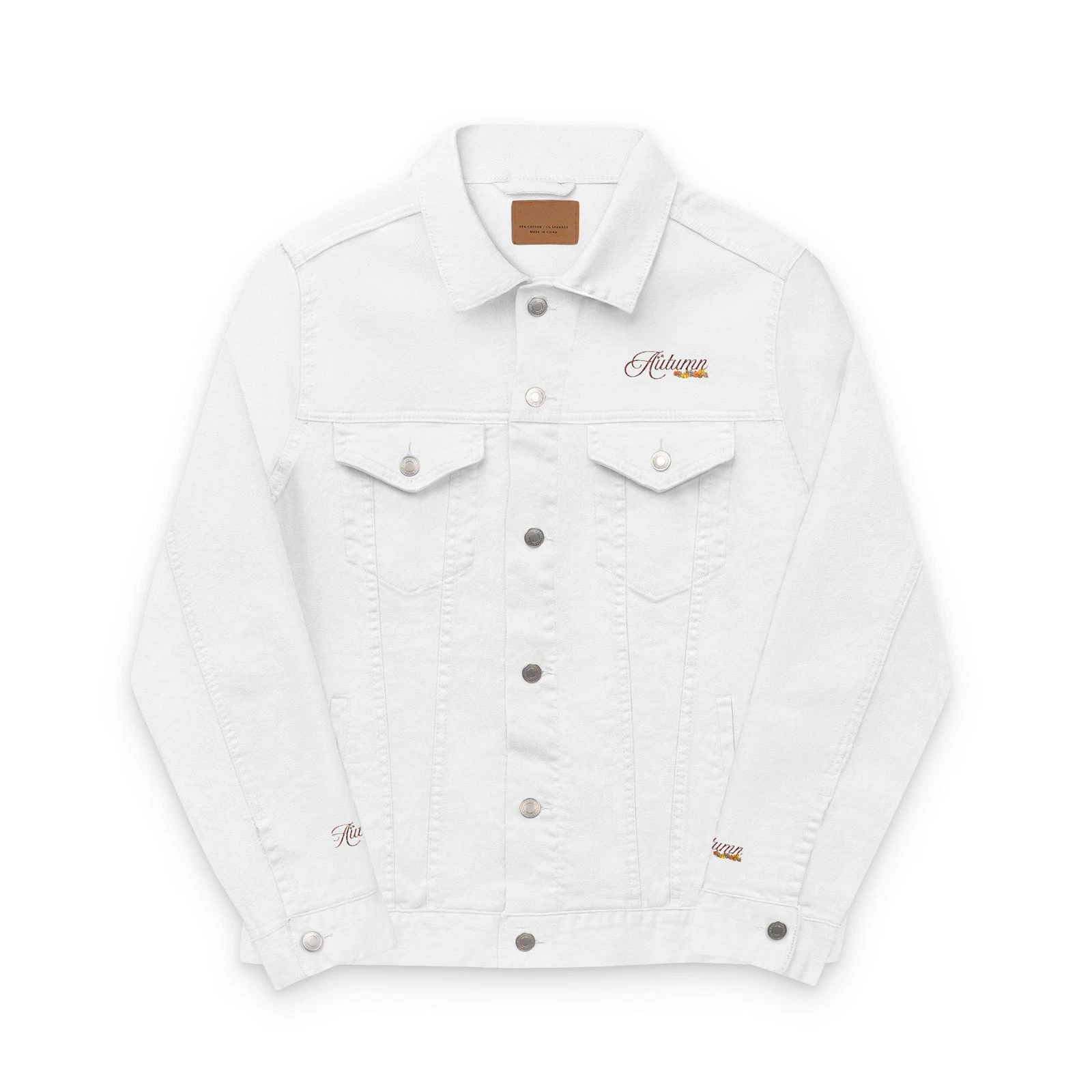 Autumn Vibes Unisex Denim Jacket with Embroidery, Fall Fashion, Festival [...]