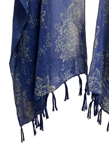 Natural Life Kimono Cardigan Womens One Size Blue Sheer Floral Tassel Boho Wrap - Picture 5 of 9