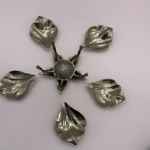 Vintage Lotusblume Aschenbecher Set Italien Jugendstil abnehmbare Blütenblätter Metall - Bild 3 von 8