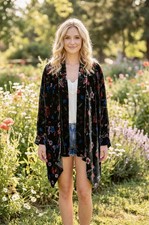 NEW Johnny Was Black  Red Velvet XL Kimono Wrap Jacket Duster Cardigan Bohemian