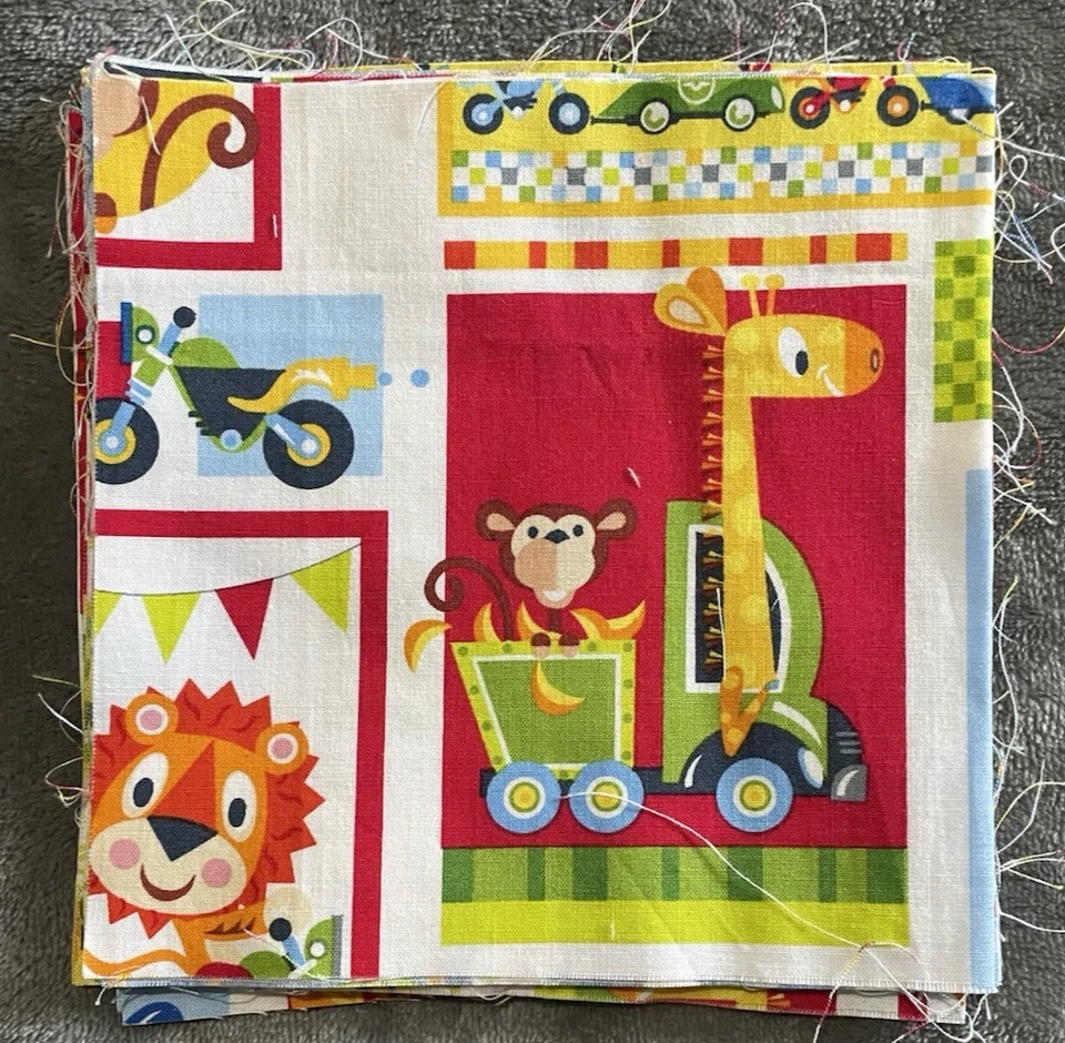 Cotton Animals and Cars Kids Fabric Print 23 Inch Piece and 23 6.5 x 6.5 Squares - Image 3 of 4