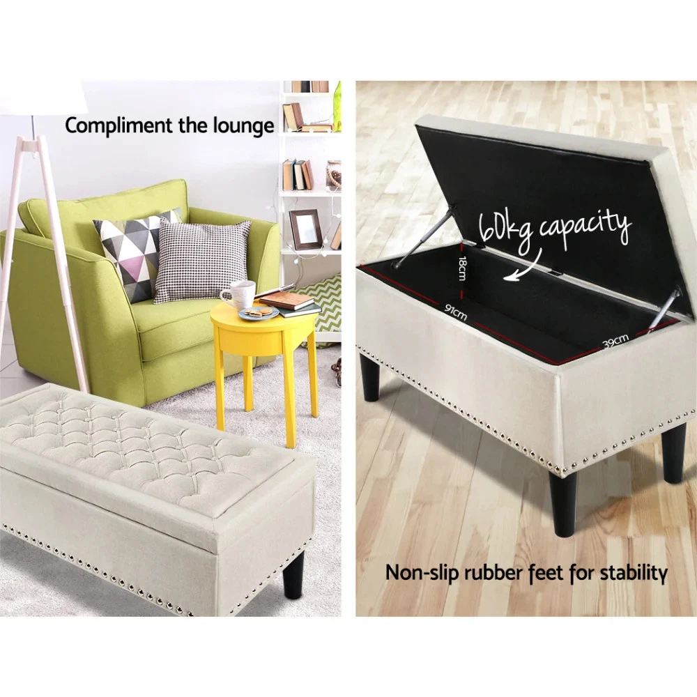 Artiss Storage Ottoman Blanket Box 96cm Linen Taupe